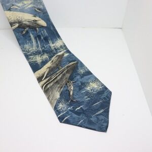 Endangered Species Necktie OS Blue Mens Silk Whale Ocean Dolphin Marine Life